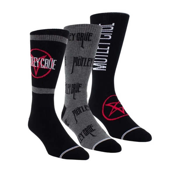 NWT MOTLEY CRUE Assorted Men’s 3-Pack Rock Band Poly Cotton Crew Length Socks - Picture 1 of 5